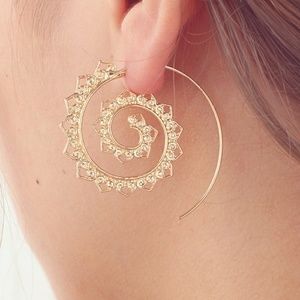 Bohemian Gold Spiral Hoop Earrings